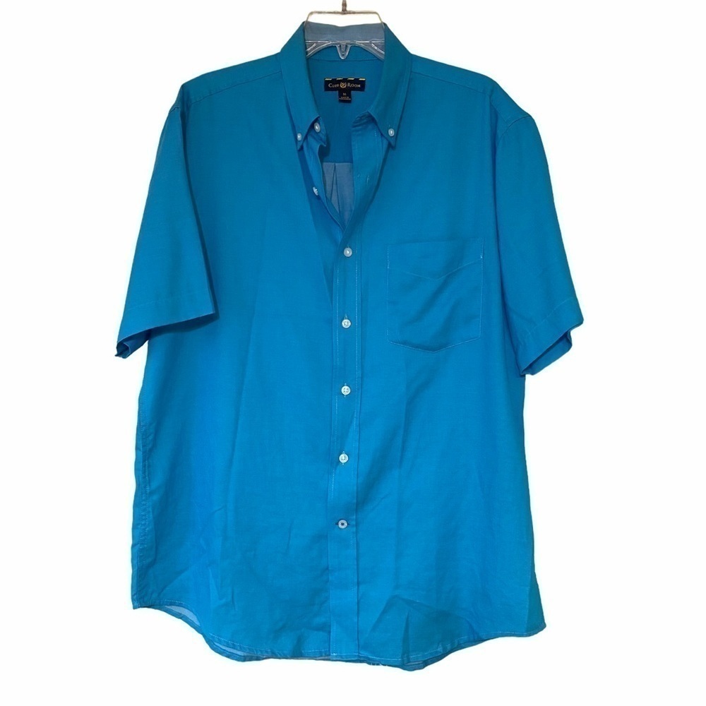 Club Room Short Sleeve Teel Blue Shirt Sz Medium
